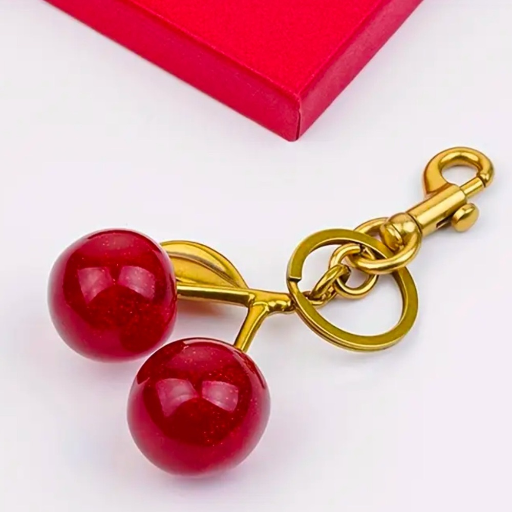 Glitter Cherry Charm Keychain Bag Charm With Clip For Bags Fruit Bag charmπ - Picture 1 of 5